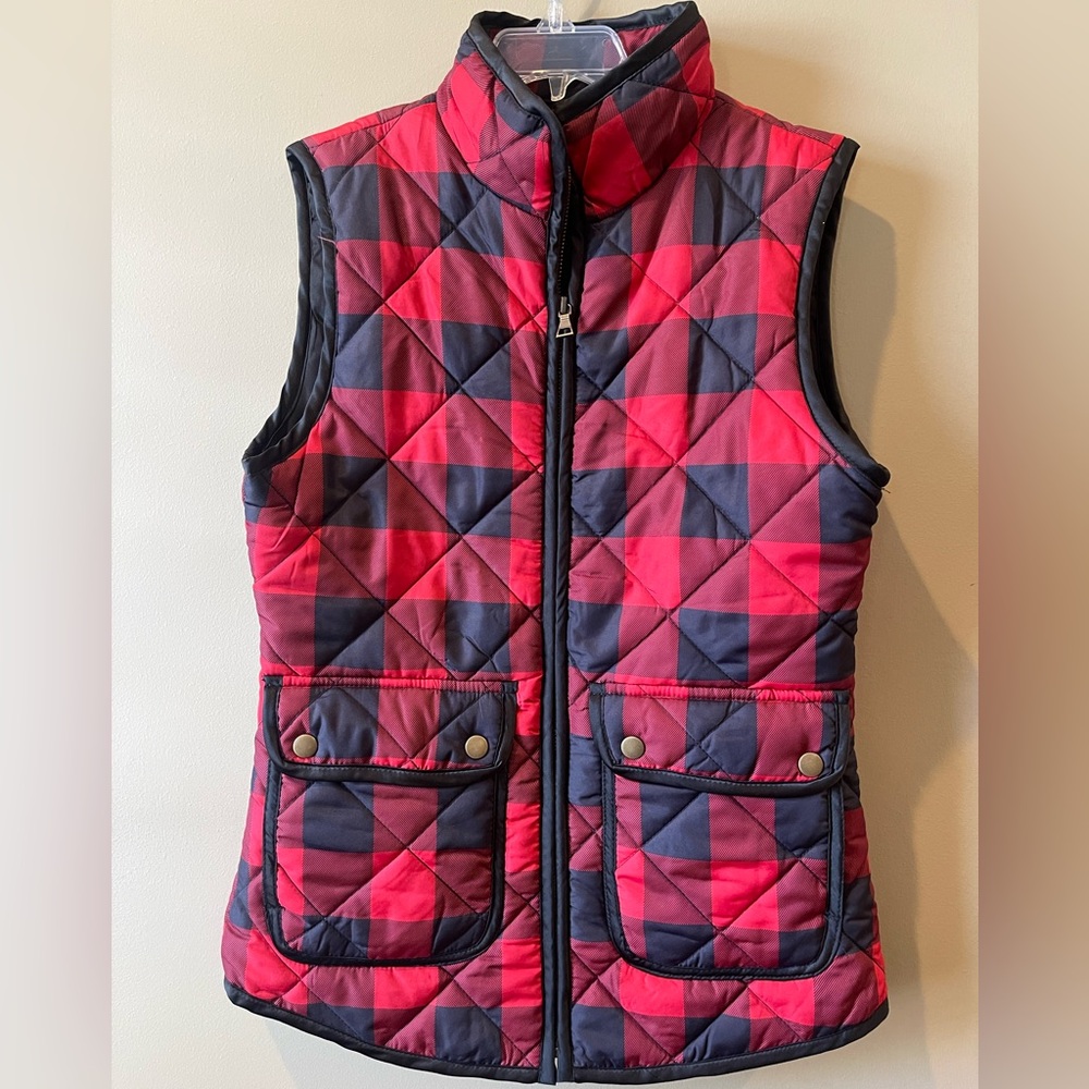 Cremieux Women's Red Buffalo Check Plaid Quilted Vest Size XS NWT $129